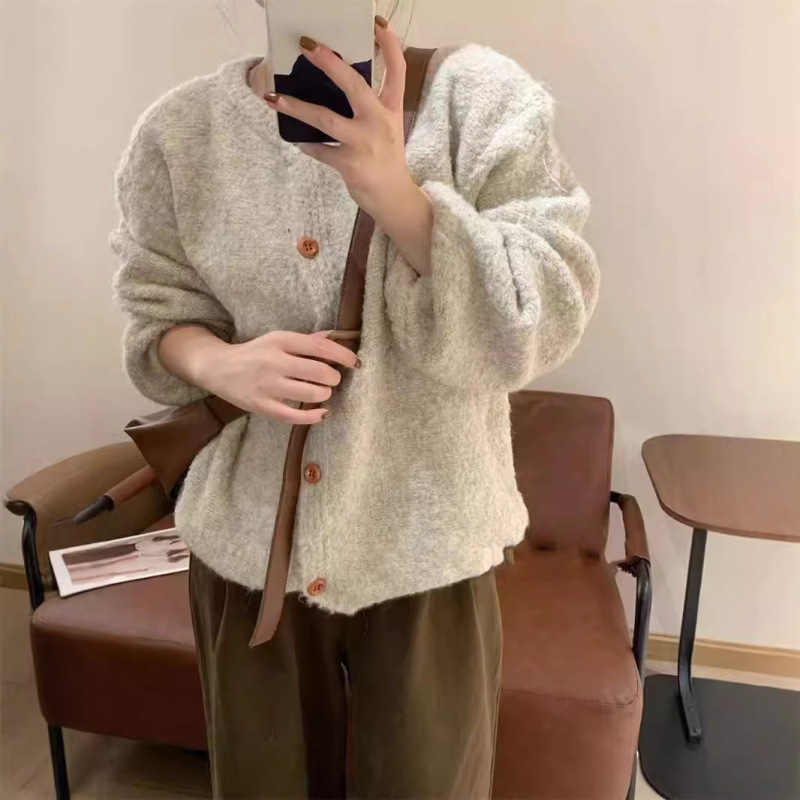 圈圈纱小众设计感针织衫开衫上衣女秋冬季新款慵懒风古着毛衣外套|undefined