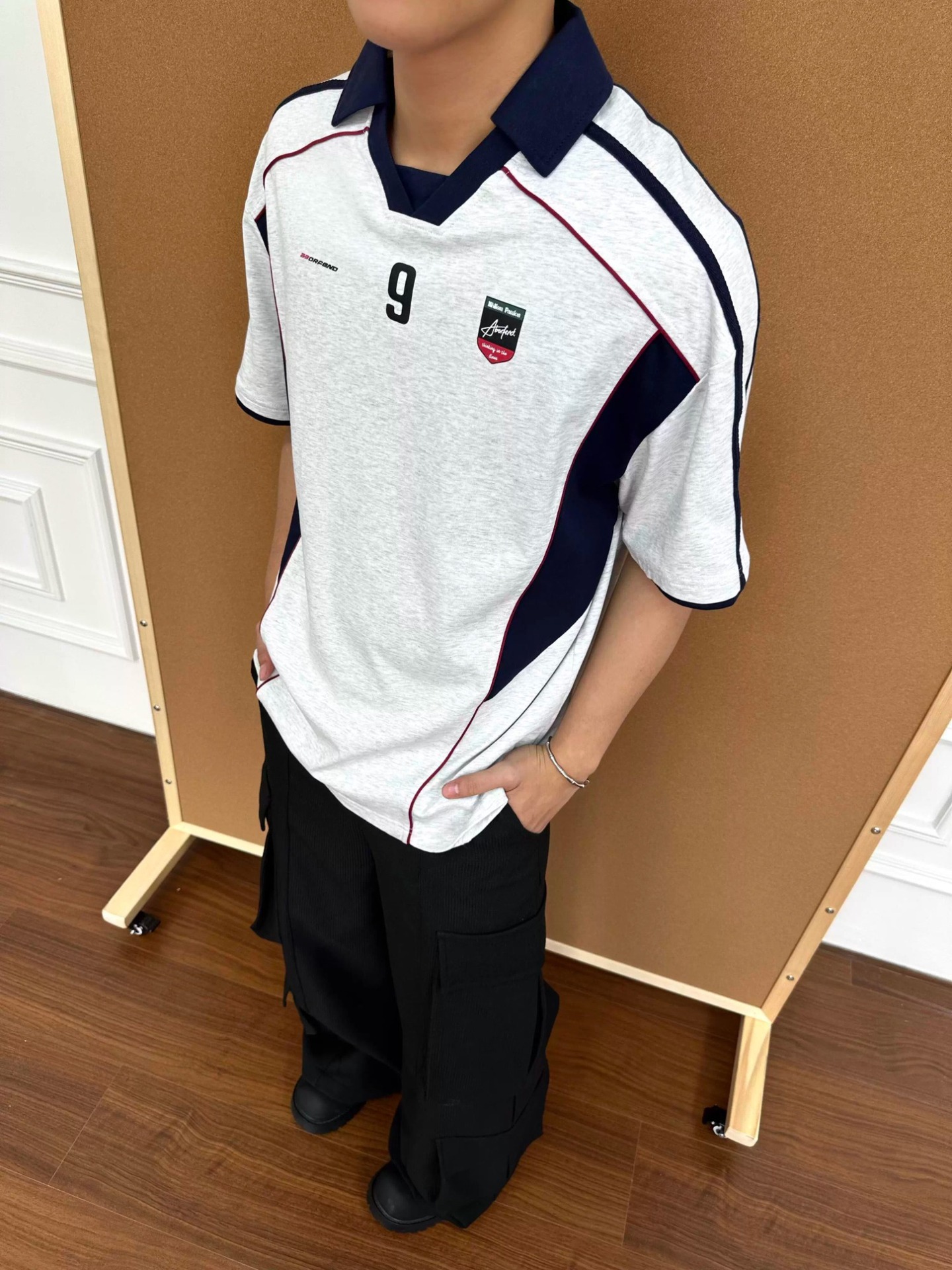 Polo shirt unisex con patchwork stile americano e stampa digitale_voghion.com