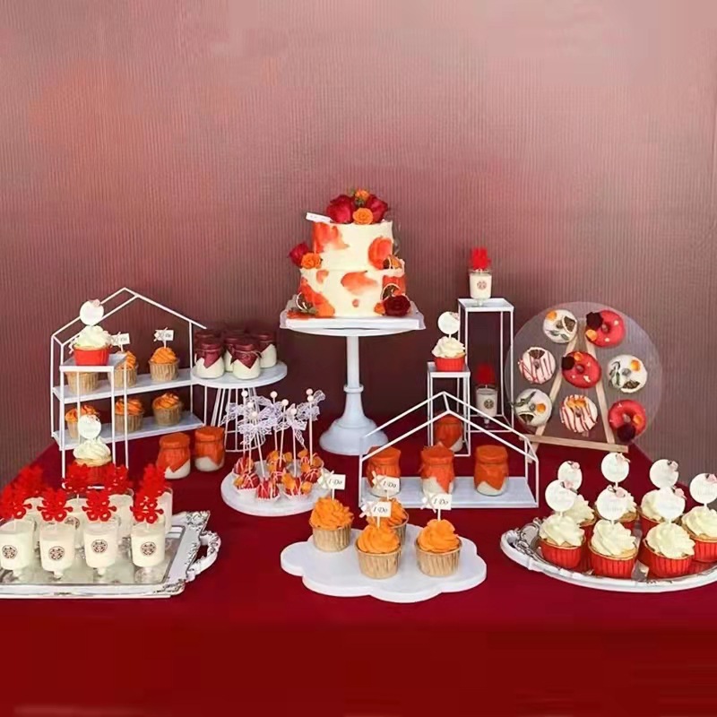 Tabla de postres decorativa estante de exhibición de postres pastel bandeja de comida fría mesa de té estante de pastel rack de té de la tarde