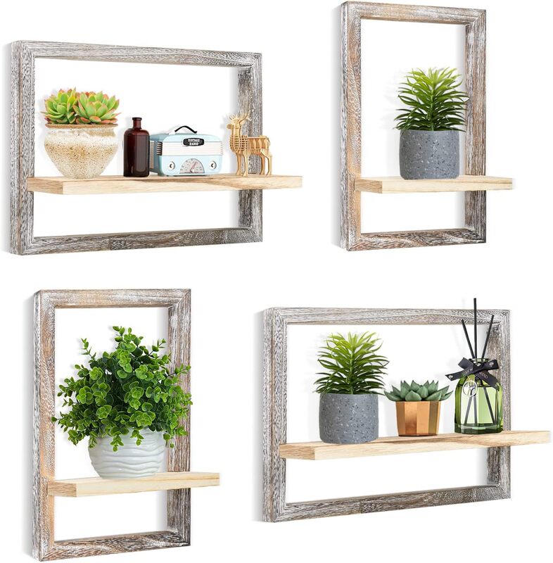 Floating wall decoration living room furniture wood two-layer square wall shelf decoration distressed handmade Floating wall decoration living room furniture wood two-layer square wall shelf decoration distressed handmade