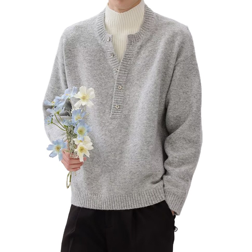 Explosiones transfronterizas de tamaño grande falso de tamaño europeo dos piezas de camisetas de punto de cuello medio alto suéter hombre viejo dinero de la fábrica de botón de moda al por mayor