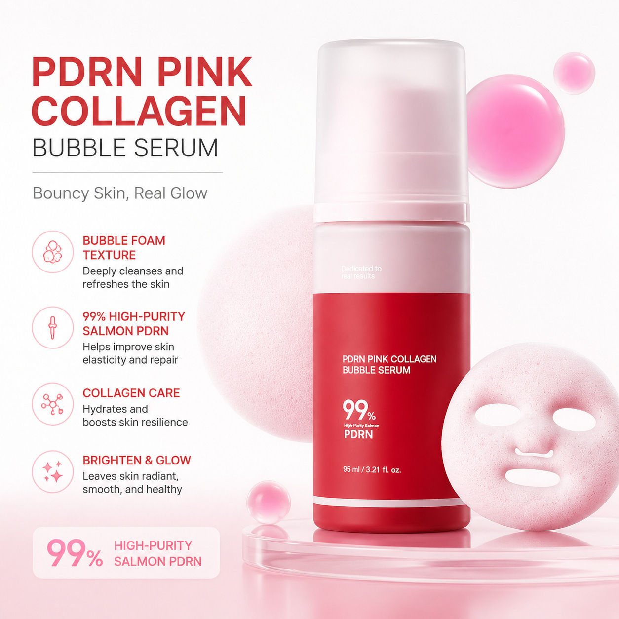 Séroum Facial de Burbujas de Colágeno PDRN Reafirmante y Nutritivo para Cuidado Facial
