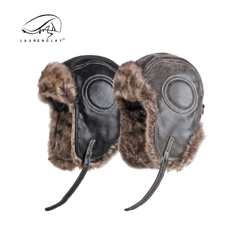 Northeastern Style Hat for Men, Autumn and Winter Lei Feng Hat, Faux Leather Outdoor Windproof Cycling Hat, Women's Ear-Protecting Warm Pilot Hat