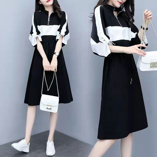 Loose-fitting waisted color-blocked patchwork casual summer dress for stylish ladies, wind-blown long sleeveless gown