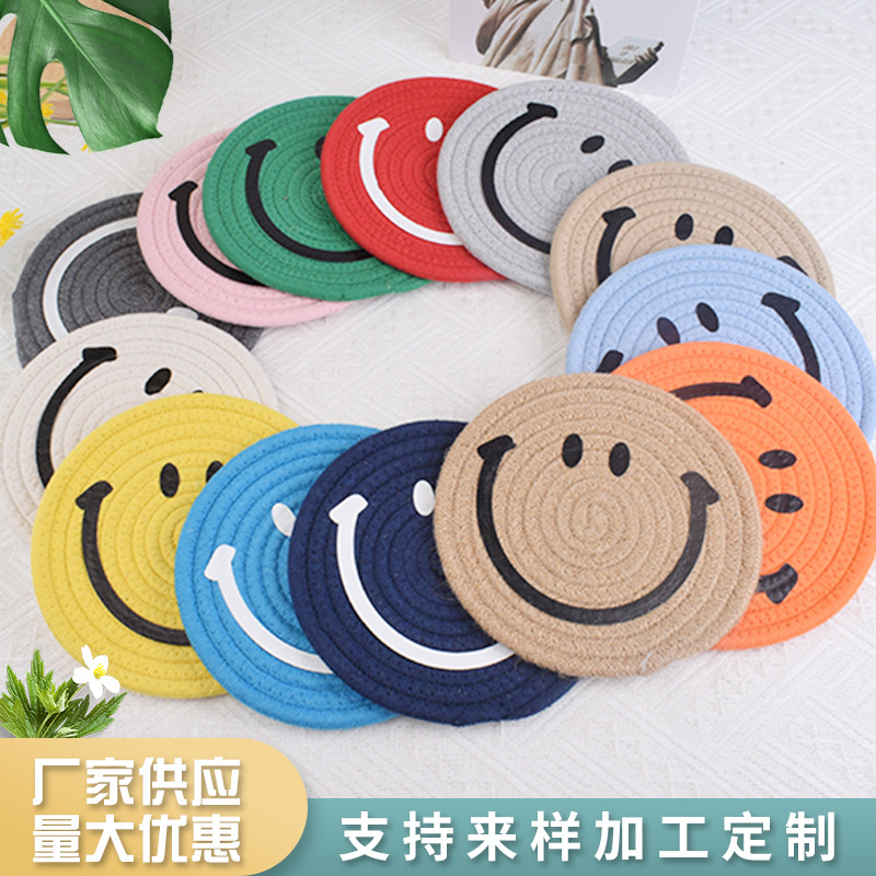 Modern Simple Smiley Face Coaster Placemat Insulation Mat Home Household Dining Table Pots and Bowls Cup Insulation Mat Woven Mat