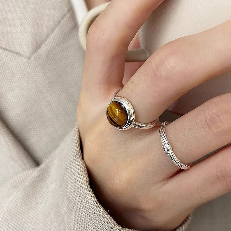 Anello donna occhio di tigre geometrico regolabile impilabile_voghion.com