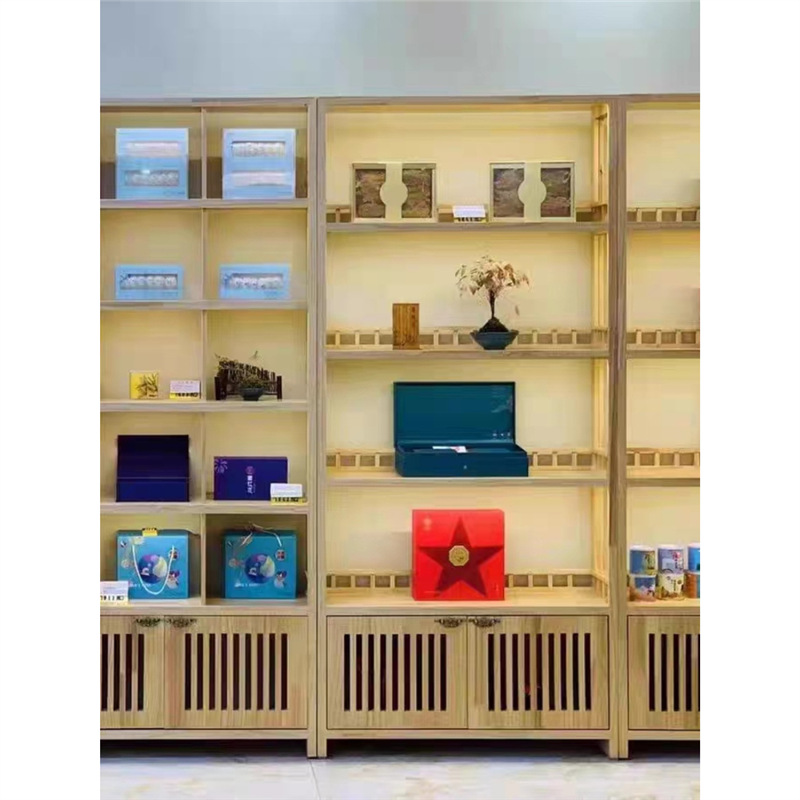 实木新中式茶叶茶饼展示柜土特产展柜古董摆放架茶具柜古玩陈列柜