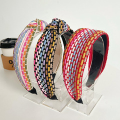 跨境歐美風發箍2022新品頭帶發卡彩虹繩編織寬邊發箍頭飾批發F919