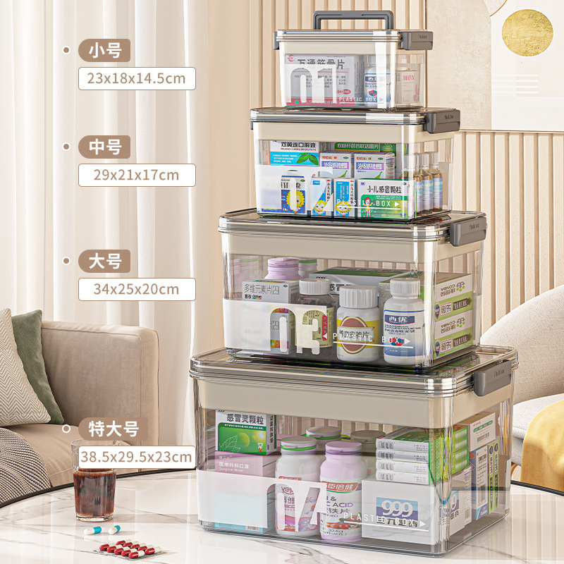 薬箱家庭用薬収納ボックス薬箱家庭用多層透明大容量ポータブル医療小型薬箱|undefined