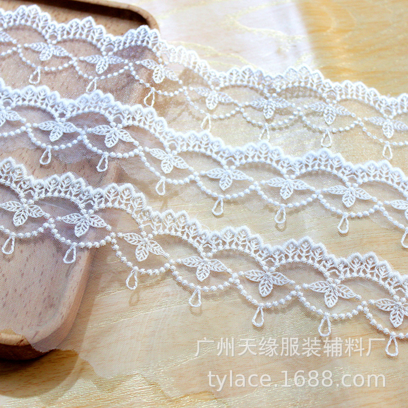 Tianyuan Lace Trim, 8cm Wide Mesh, Simple Pendant Bead Curtain, Beige Children's Clothing Accessories for Cuffs and Collars