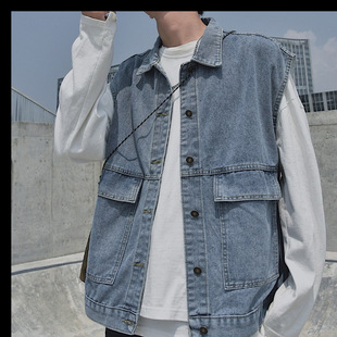 8800 Denim Vest Men's Spring and Autumn Thin Ins Tide Horse Clip Workwear Sleeveless T-Shirt Waistcoat Loose Jacket