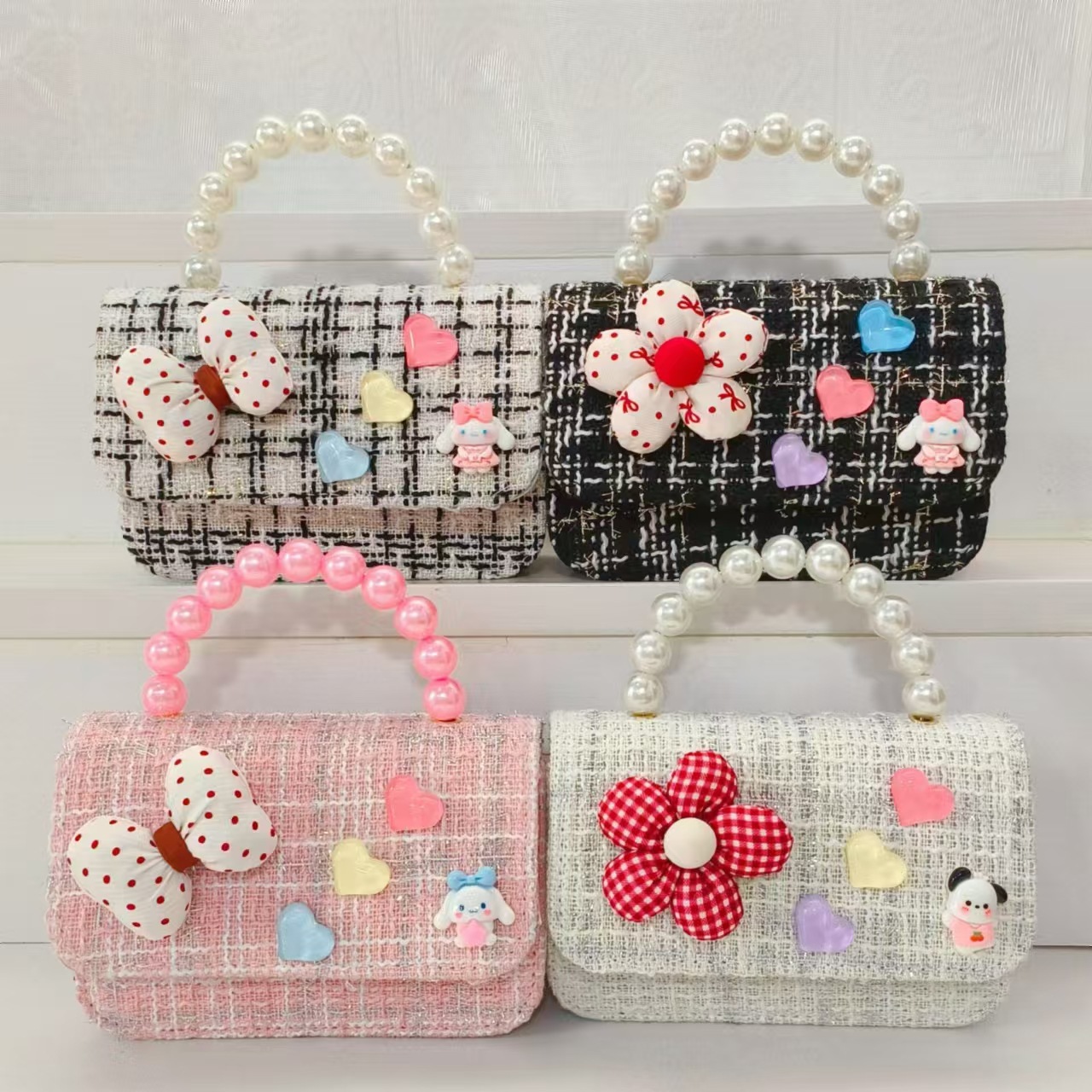Melody bolso de perlas, bolso de princesa, bolso de hombro, bolso de cambio, accesorios, bolso cuadrado, cadena, bolso de Año Nuevo para chicas