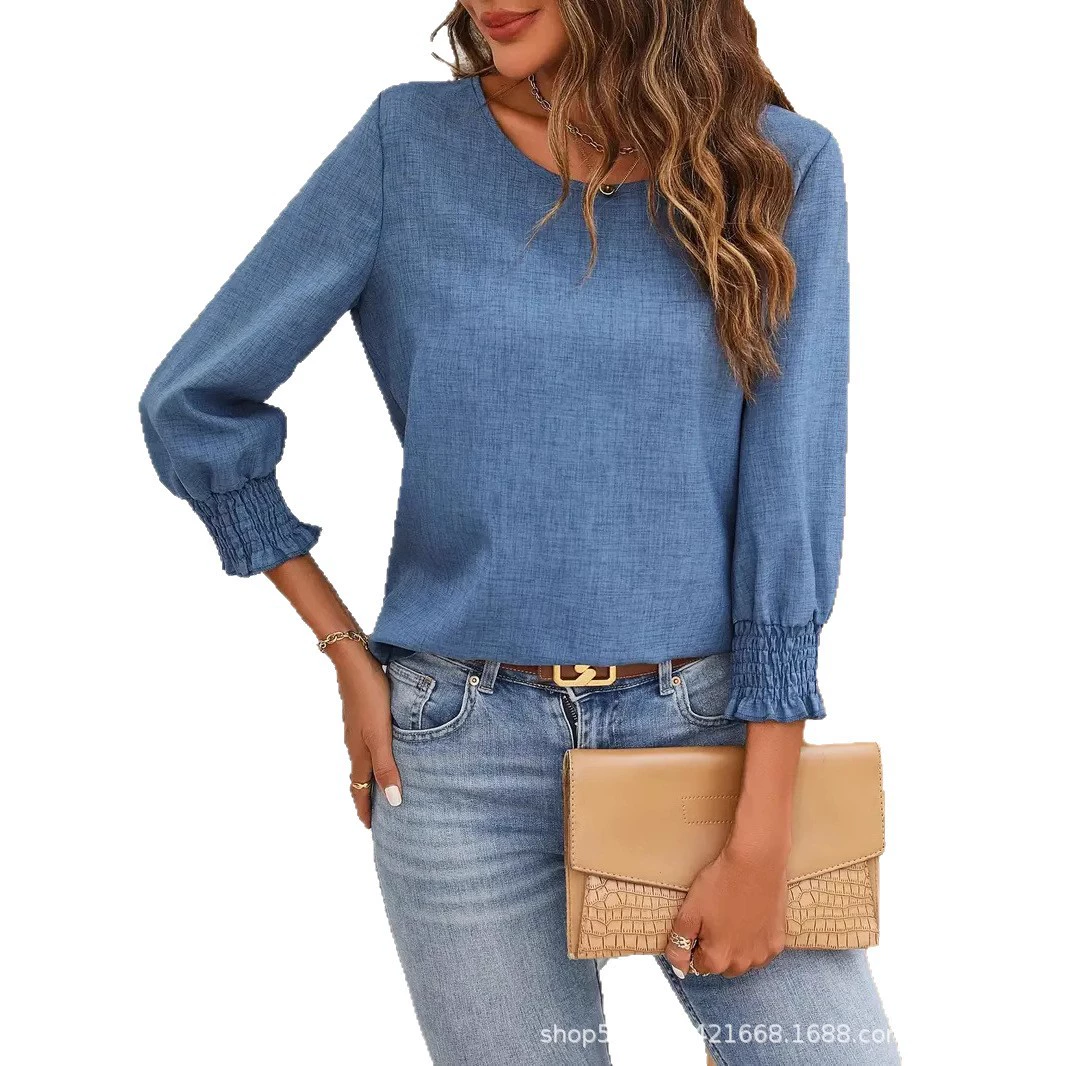 Demi-season fashionable shirt with a round collar, Amazon, European style, bright catchy style