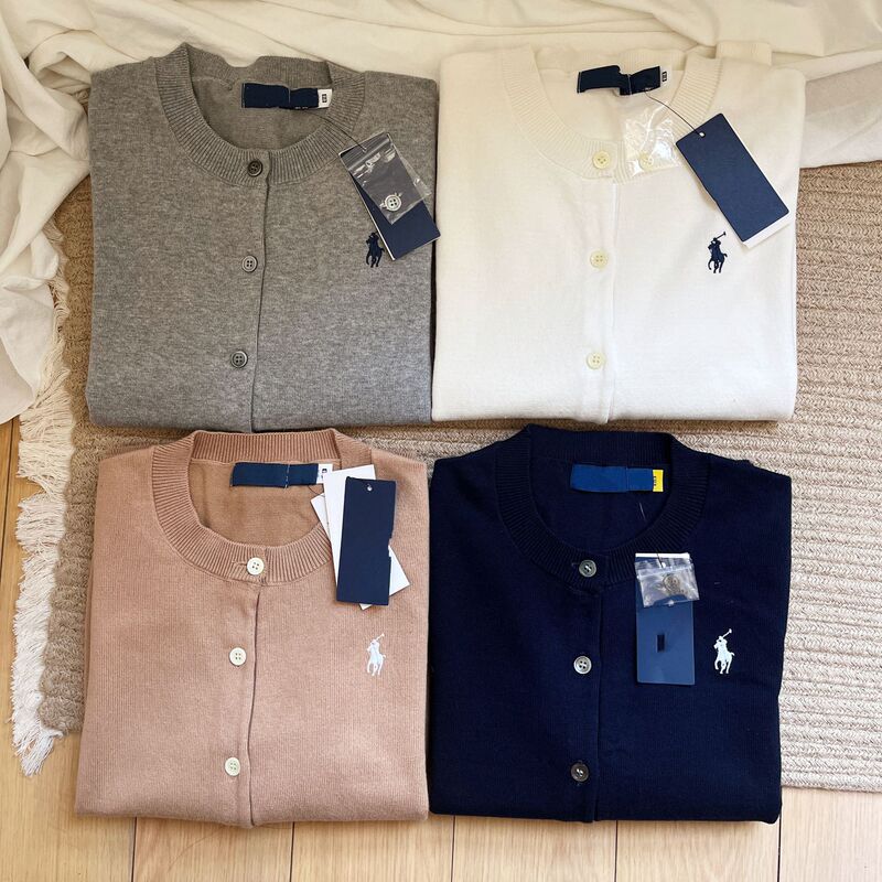 Original Export Can Scan the Qr Code Pony Embroidered Mirror Cardigan Pure Cotton Jacket Versatile Casual Slimming Look Knitted Cardigan