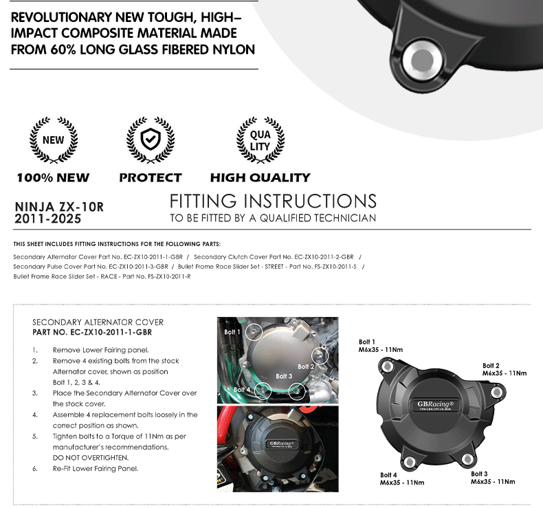 Suitable for Kawasaki Ninja Zx-10R 2011-2026 Models, Engine Modification Protective Cover and Anti-Fall Side Cover
