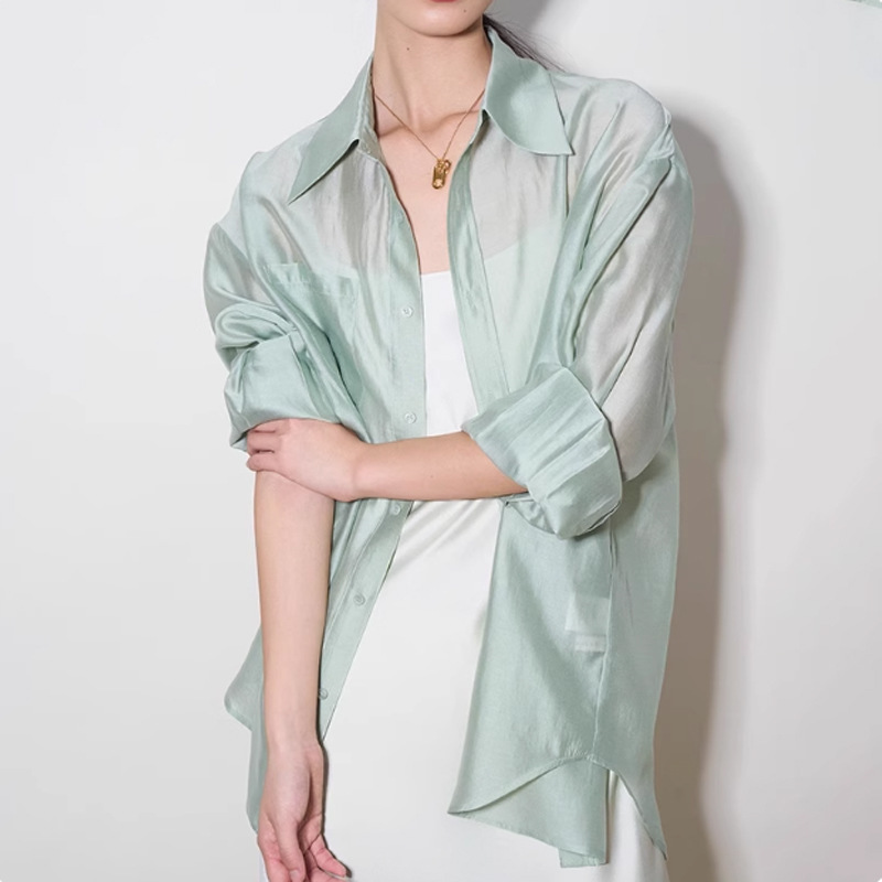 Summer High-end Sense Thin Tencel Short-sleeved Shirt Women's Design Sense Niche Loose Sun Protection Shirt French Top