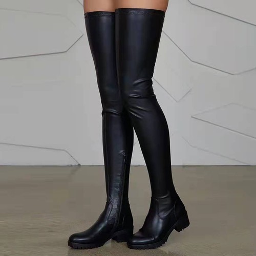 Women's Over-the-Knee Boots with Elastic Leather Winter European and American Style High Heel Long Boots with Thick Heels European and American