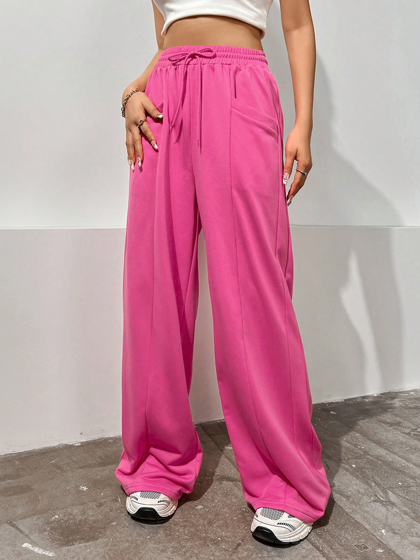 Pantalones deportivos europeos y americanos transfronterizos de las mujeres que adelgazan la fregona pantalones casuales rectos de cintura alta pantalones de pierna ancha drapeado sweatpants