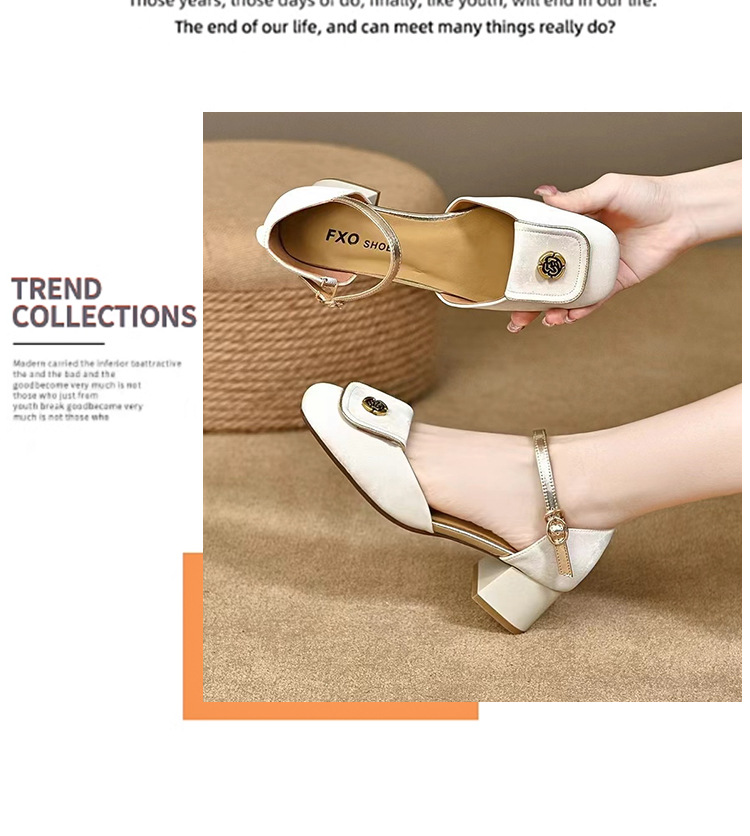 Sandal nữ da thật quai ngang gót vuông cao 6 cm kiểu mới mùa hè — Màu be chi tiết 10