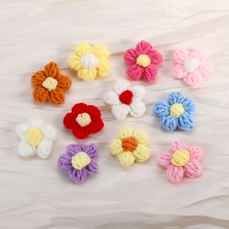 手工编织泡芙花棉毛线钩织花朵辅料 diy饰品配件胸花包包服装配饰|undefined