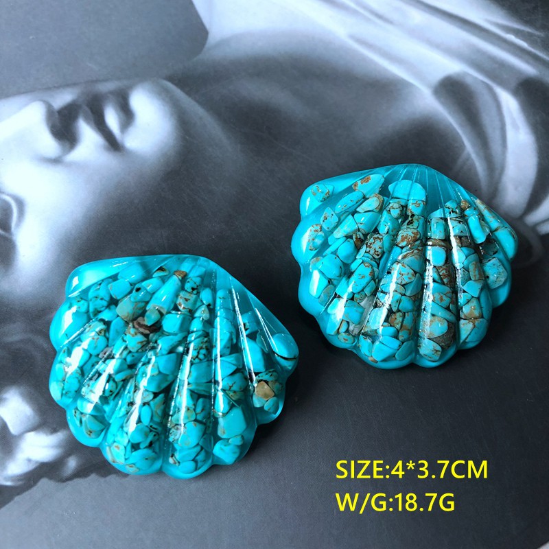 Boucles D&#39;oreilles En Aiguille D&#39;argent En Résine De Pierre Concassée Turquoise De Coquille Blanche display picture 18