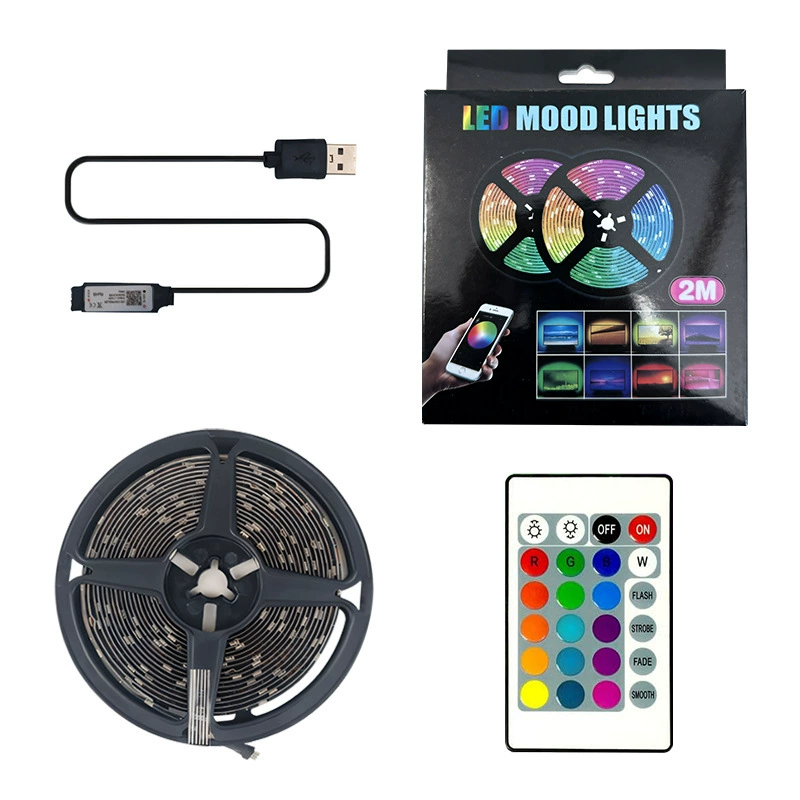 Светодиодная лента 5В-5050RGB USB, пульт RGB Bluetooth и IR на 24 клавиши, подсветка ТВ 2–5 м