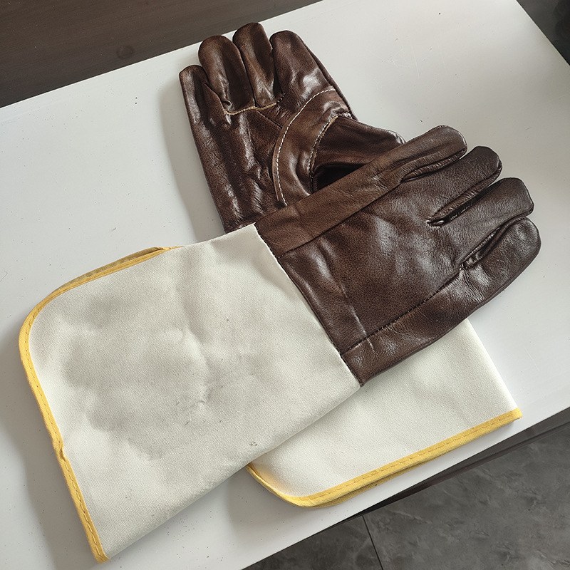 家私皮长款帆布电焊手套 耐磨工地隔热焊工批发定制加厚劳保手套