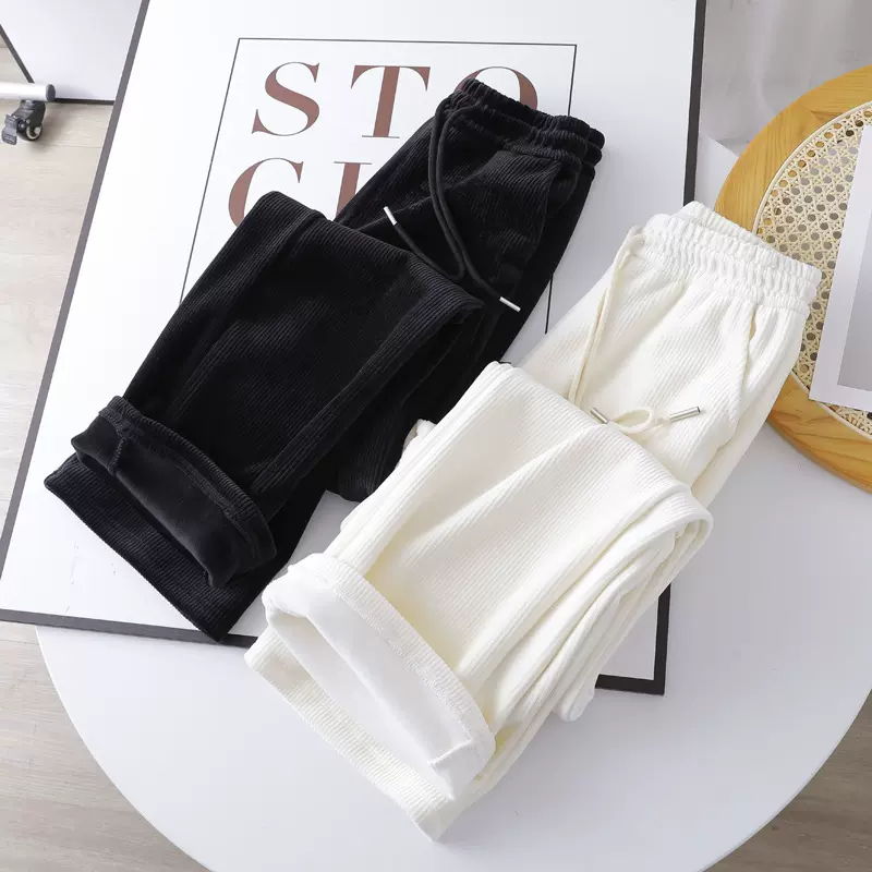 雪尼尔阔腿裤女春秋冬新款垂感显瘦宽松高腰加绒灯芯绒直筒拖地裤