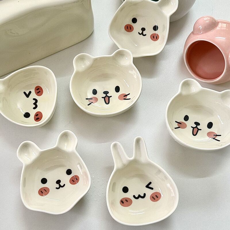 Special-Shaped Cartoon Cute Ceramic Dipping Dish Household Small Animal Seasoning Dish Underglaze Hot Pot Tomato Soy Sauce Snacks