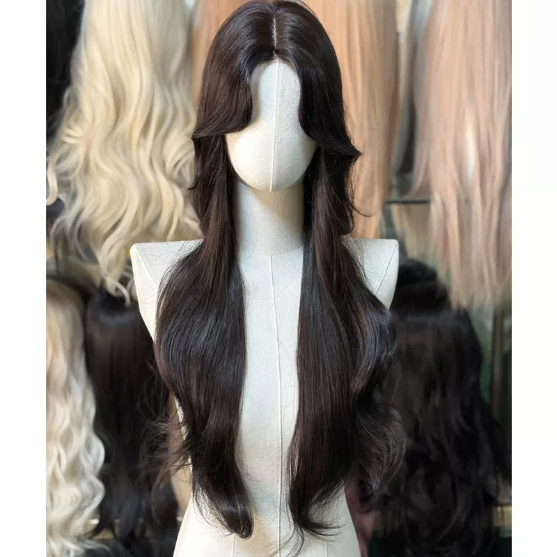 前蕾丝假发升级版U型高颅顶蓬松批发网红女八字刘海法式长卷发