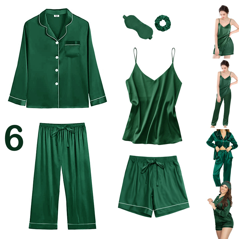 Women's Versatile Matching Pajama Set with Long Pants, Long Sleeves, Shorts, and Camisole Combination, Casual Loungewear Fd1