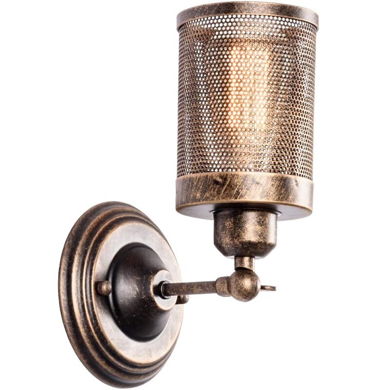 E27 Industrial Retro Wall Lamp Steampunk Metal Mesh Lampshade Indoor Retro Wall Lamp Adjustable Socket Suitable