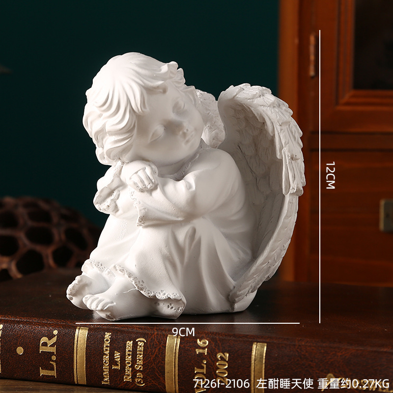 Adornos de ángel retro de estilo europeo, decoración de mesa de niña angelito de plástico de resina americana