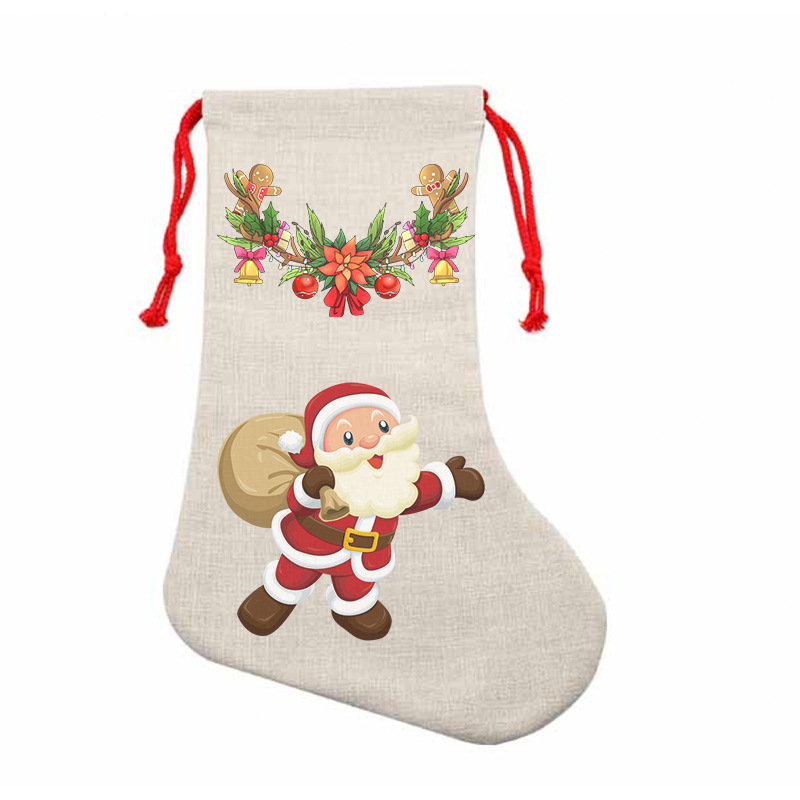 クロスボーダー热い贩売リネン材质热転写印刷クリスマス靴下ブランク热い升华クリスマス靴下両面diy印刷|undefined