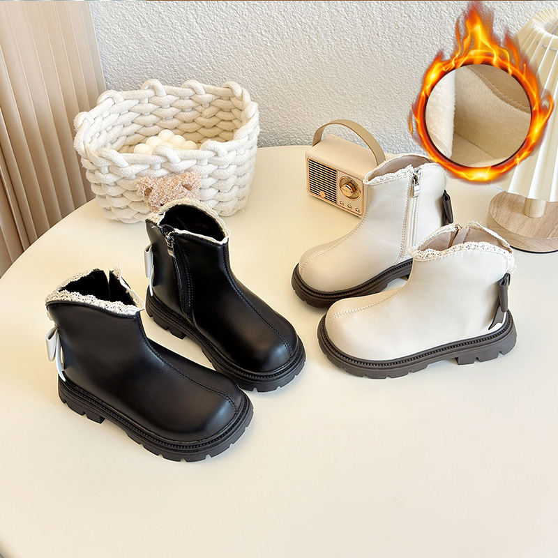 Cotton Boots Girls Boots 2025 New Winter Fleece-Lined Little Girl Warm Princess Boots Korean Style Bow Short Boots