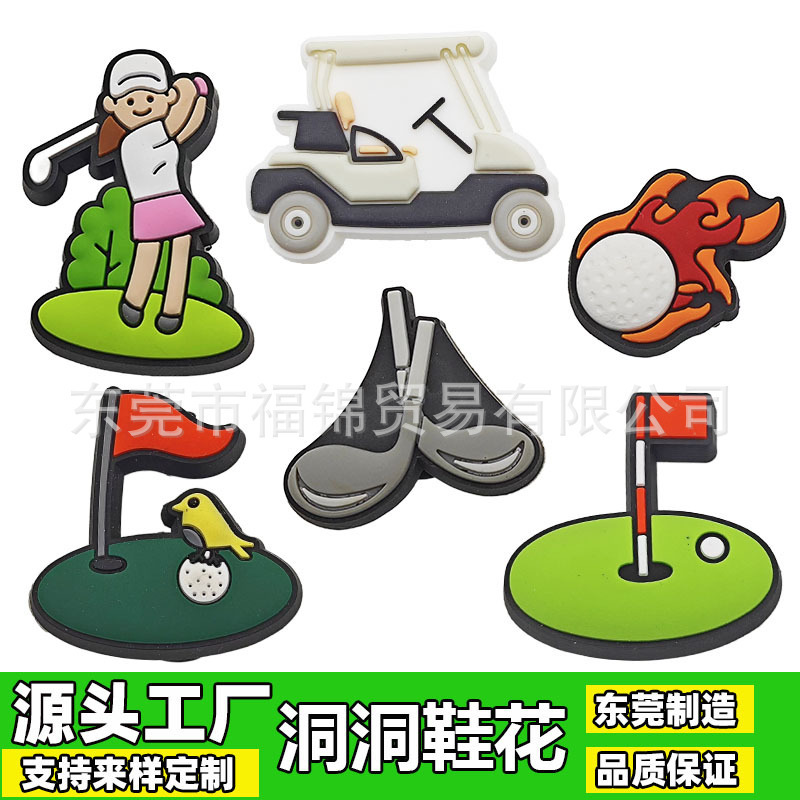 Cross-Border Decorative Accessories for Clogs, Flower Shoe Charms, Pvc Cartoon Garden Shoe Accessories, Golf Flower Slippers