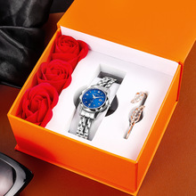 一件代发瑞士2025新款外贸女士日历防水批花夜光钢带手表