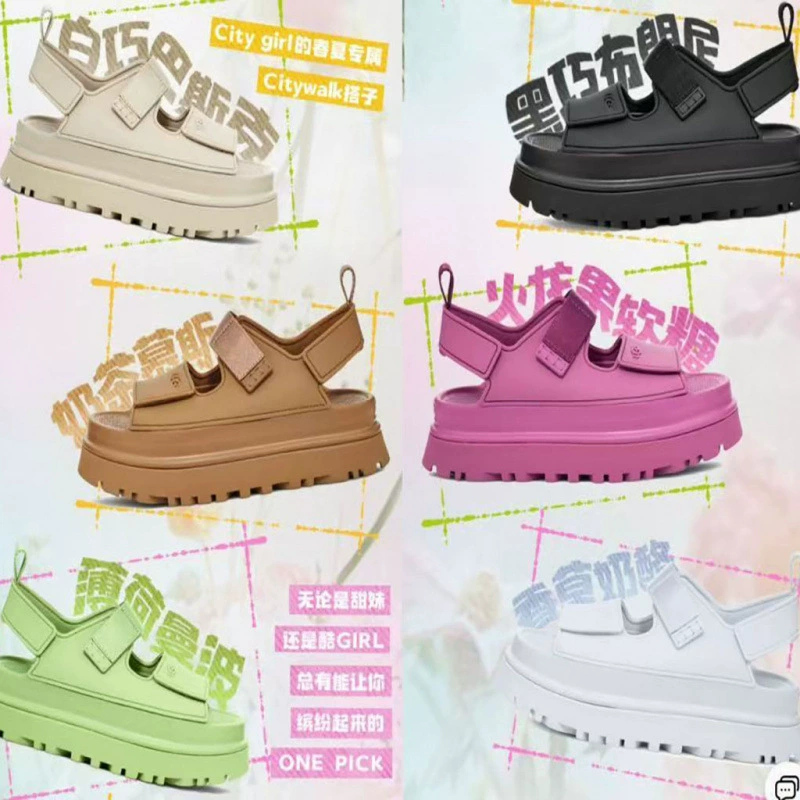 Putian Shoes UG Летние женские удобные модные золотые сандалии на толстой подошве с открытым носком на липучке, оптовая продажа через границу.