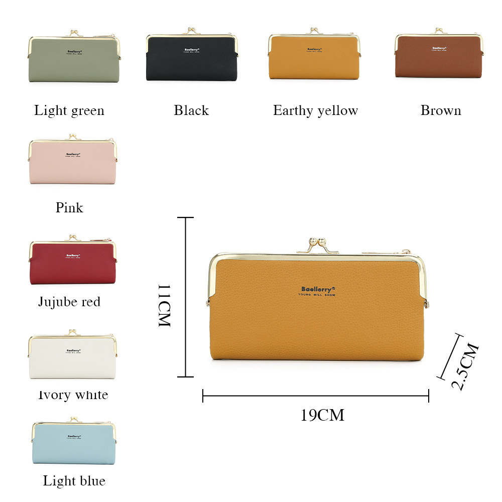 Baellerry nueva cartera larga de las mujeres de estilo coreano patrón de lychee multi-tarjeta de la moneda monedero de la mujer bolsa de la boca