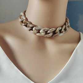 欧美跨境饰品 街头嘻哈潮流拼接亚克力链条扣项链女 夸张颈链