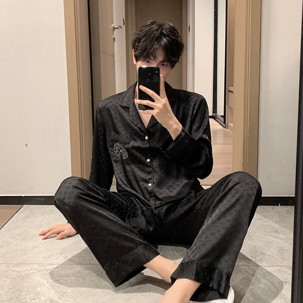 SOURCE factory goods 2023 autumn new pajamas women's ice silk one-piece delivery TikTok live jacquard rhinestone home wear