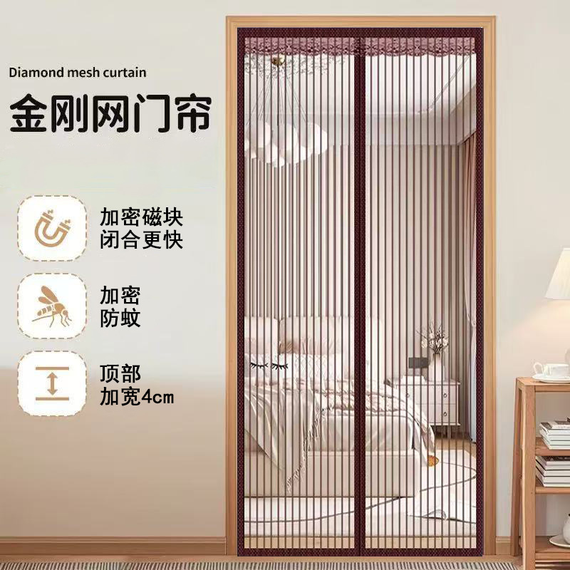 Magnetic Mosquito Net Door Curtain with Velcro Self-Adhesive, Magnetic Suction Screen Door and Window Screen for Home Use, Summer Thickened Mosquito Net, No Drilling Required