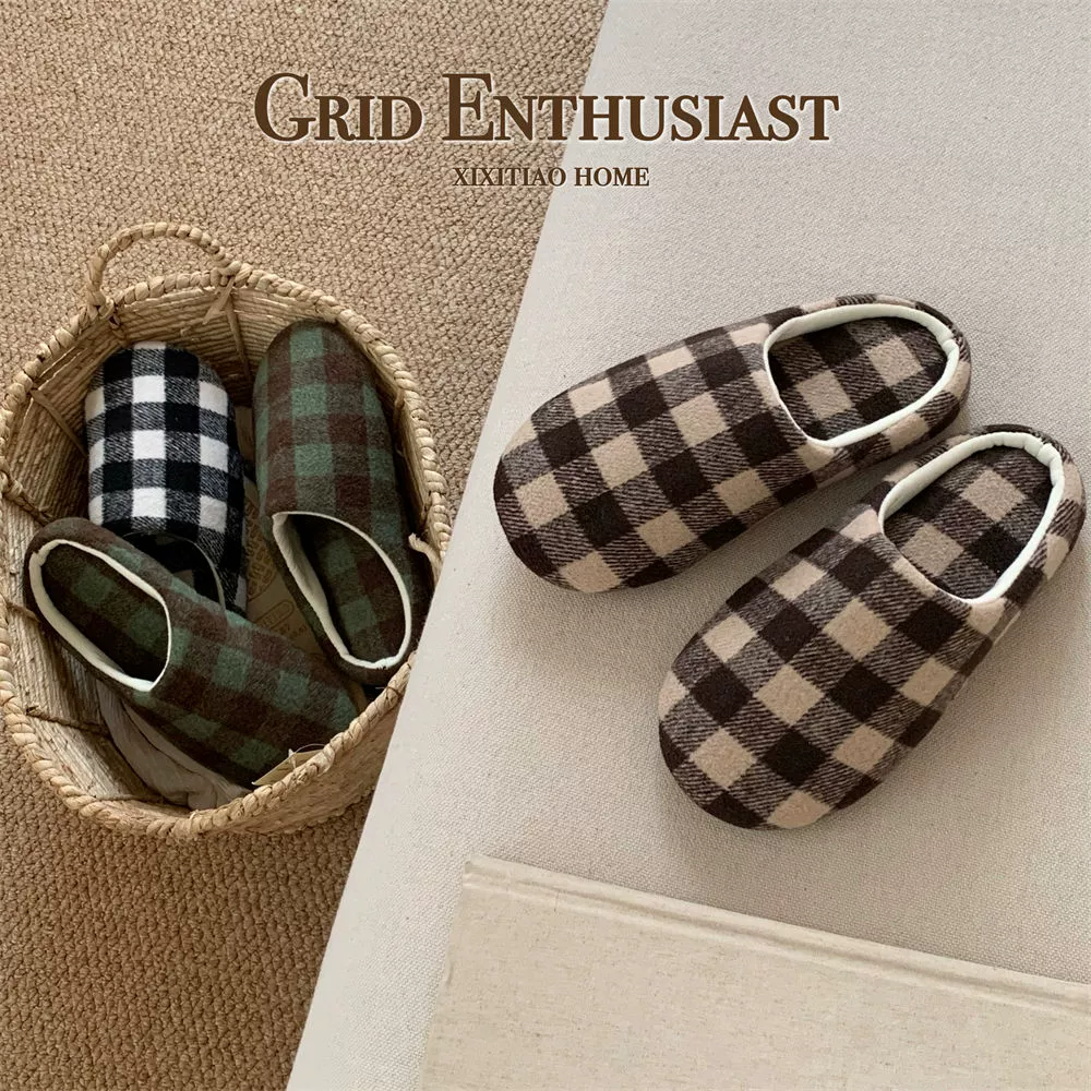 Ретро контрастная клетка для спальни домашняя обувь для родов для мужчин и женщин