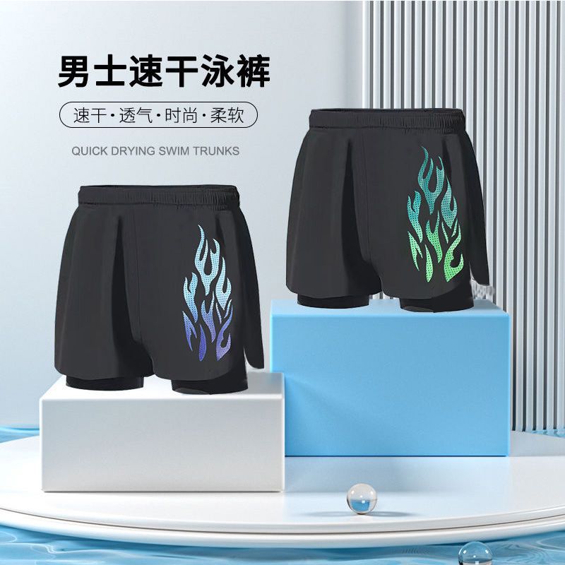 Pantalones de baño para hombres 2025 nuevos pantalones de baño sueltos profesionales de doble capa anti-avergonzado traje de baño de playa equipo de baño