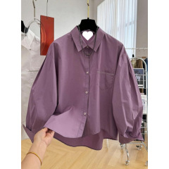 2025春秋款高级感刺绣棉布不规则宽松休闲长袖衬衫女法式上衣小衫