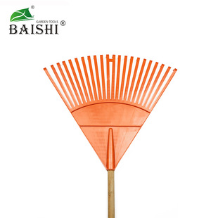 Bai Shi gardening deciduous rake plastic rake multi-tooth garden rake dead leaf rake gardening tools long wooden handle rake