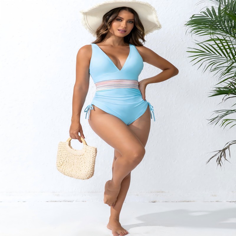 2025 Amazon Europa y los Estados Unidos nuevos trajes de baño abdominales de mujer unidos trajes de baño moderados delgados trajes de baño de cuerda combinados de color