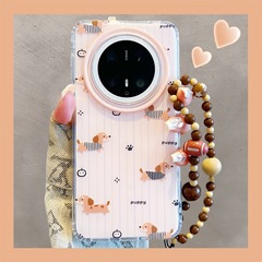 适用华为mate70pro+手机壳韩风ins可爱卡通条纹腊肠狗mate60pro手链挂绳pura70pro新款双层mate70全包防摔女