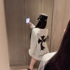 CH家正确版25秋冬新款黑白两色皮标T恤时尚百搭贴皮刺绣logo装饰