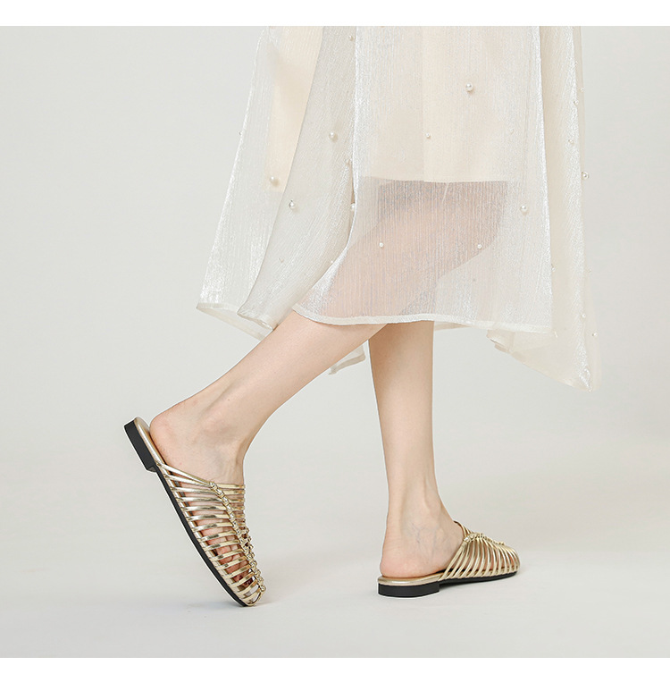 Hand-woven Open-toe Hollow Flat Mule Sandals For Summer Outdoor Wear, Lazy Slip-on Women's Shoes_vogvips.com